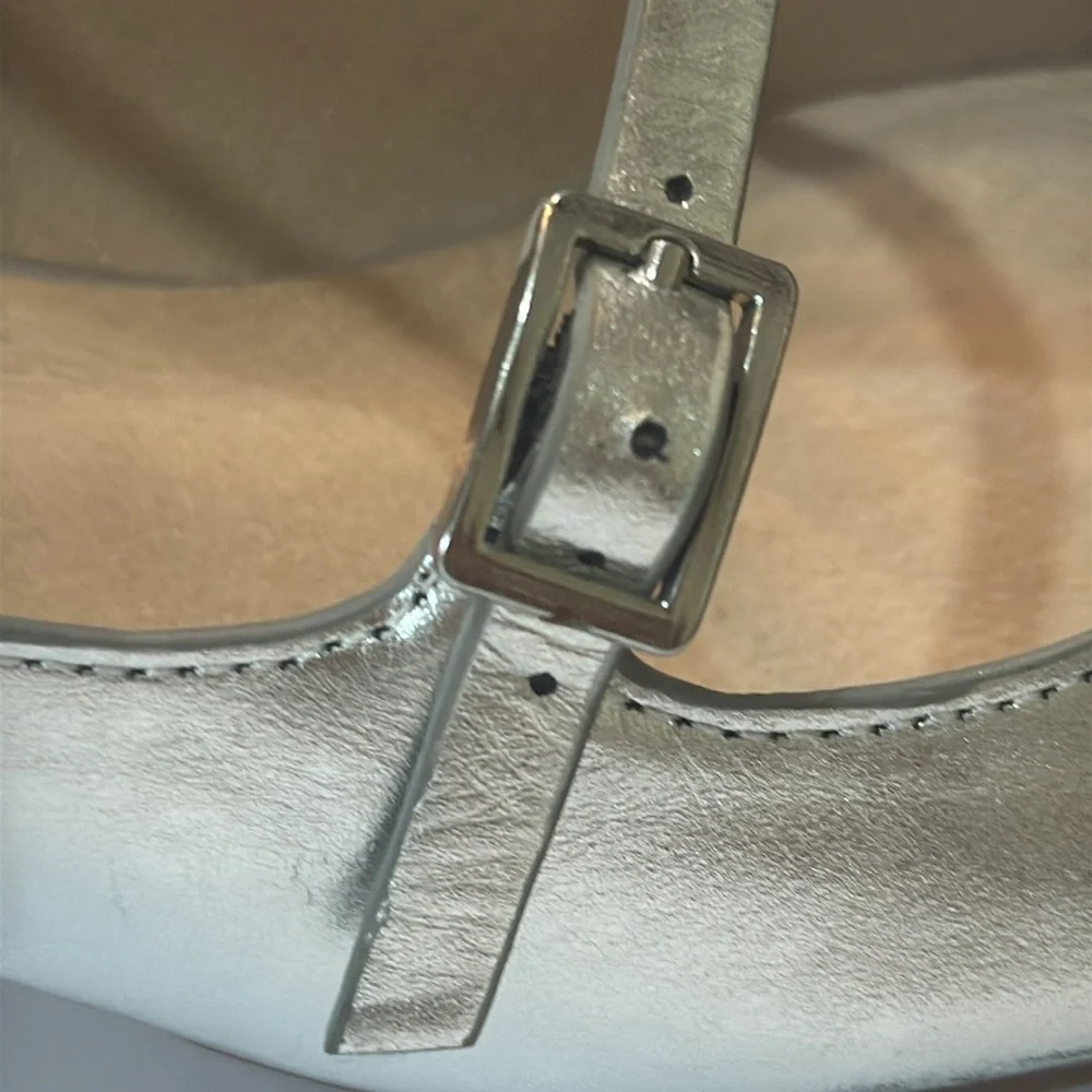 TOPSHOP Silver Pointy‎ Toe Block Heel Shoes Size 9.5/39